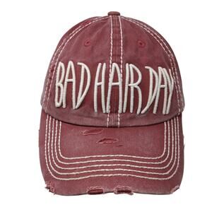 Bad Hair Day Strapback Baseball Cap Red One Size Distressed Kb Ethos Vintage